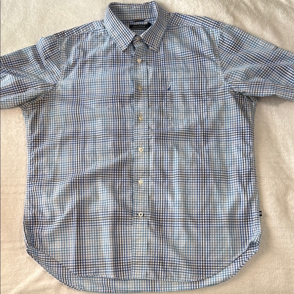 Nautica Blue and White Casual Button Down Shirt